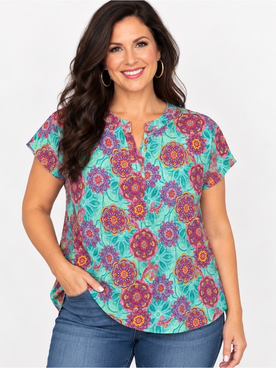 Dear Scarlett Tops - Dear Scarlett Floral Medallion Short Sleeve Blouse XL NWT
